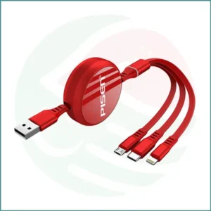 Pisen 3-in-1 Retractable Fast Charging & Data Cable (USB to Type-C/Lightning/Micro USB) – (Pouch Packing)