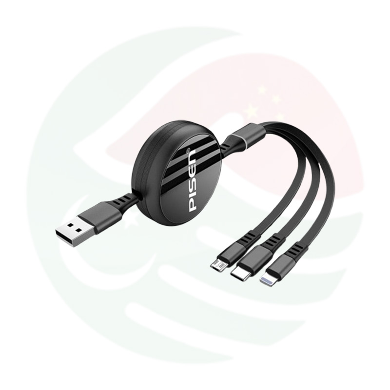 Pisen 3 IN 1 Retractable Charging Data Cable USB to Type-C/IP/Micro- pouch packing