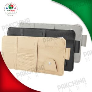 Leather Car Sun Visor Organizer with Net & Zipper (grey)