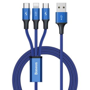 BASEUS 3 in 1 3.5A Charging Cable, USB to TYPE C + Lightning + Micro B Cable.