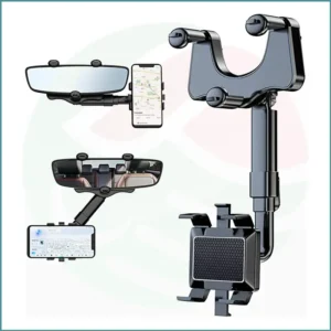 Universal Car Rearview Mirror Phone Holder | 360° Rotation | Secure Telescopic Clamp | Shock‑Resistant