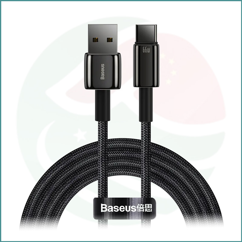 Baseus Tungsten Gold USB-A to USB-C Fast Charging Data Cable, 66W PD, 1m / 2m, Black