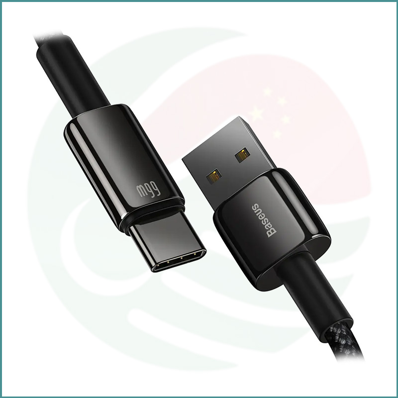 Baseus Tungsten Gold USB-A to USB-C Fast Charging Data Cable, 66W PD, 1m / 2m, Black - Image 5