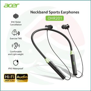 Acer Wireless Neckband Earphones OHR201 | 10mm Drivers | Bluetooth 5.3 | 18h Playtime | Type‑C Charging | IPX4 Waterproof