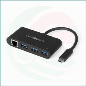 CableCreation USB‑C to 3‑Port USB 3.0 Hub + Gigabit Ethernet Adapter | 12cm | 5Gbps