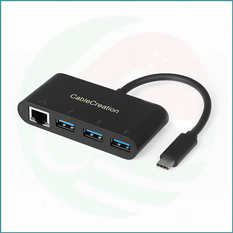 CableCreation USB‑C to 3‑Port USB 3.0 Hub + Gigabit Ethernet Adapter | 12cm | 5Gbps