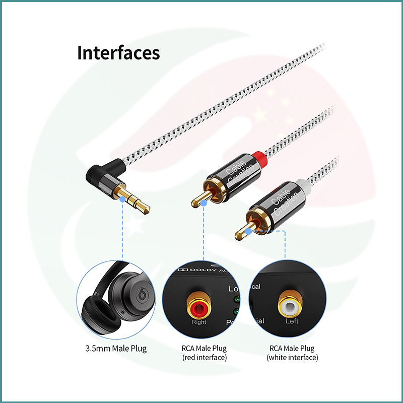 CableCreation 3.5mm to 2RCA Stereo Audio Cable | 3m | Gold‑Plated | Bi‑Directional - Image 2