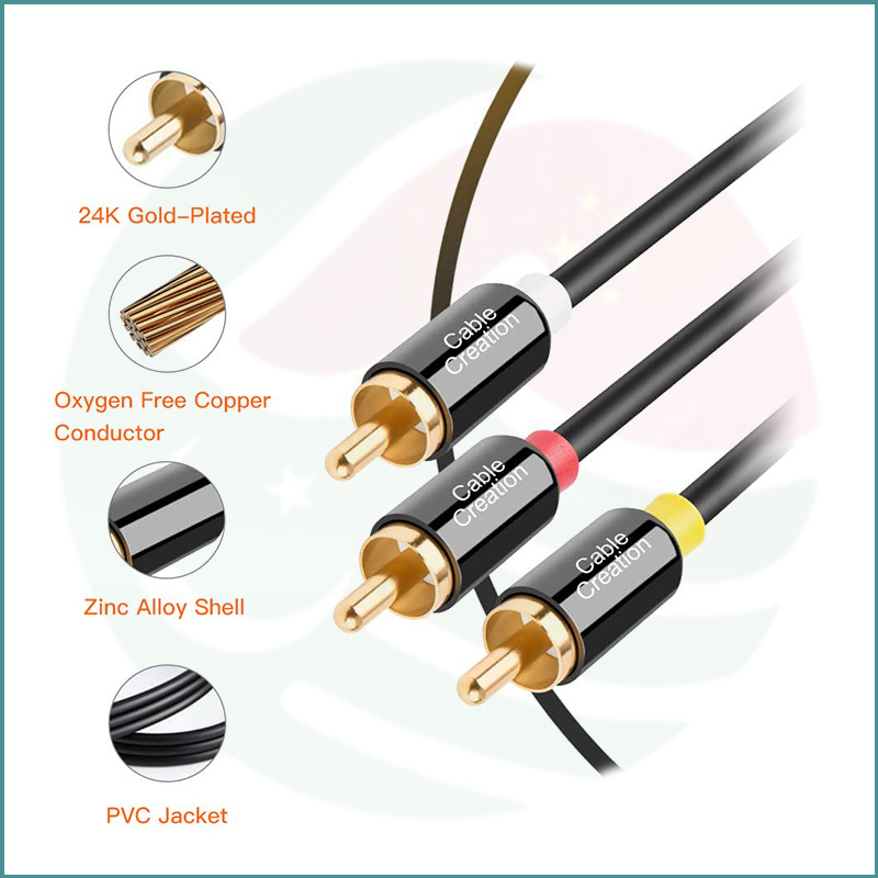 CableCreation 3RCA to 3RCA Composite AV Cable | 2m/3m (10ft) | 24K Gold‑Plated | High‑Quality Audio/Video - Image 2