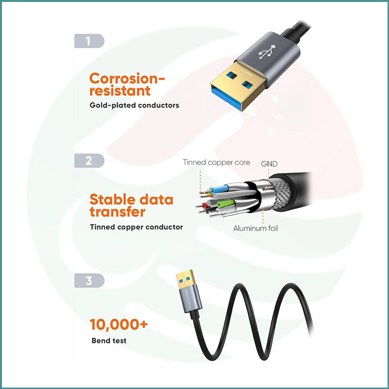 CableCreation USB 3.0 Type‑A Male to Male Cable | SuperSpeed 5Gbps | Space Gray | Gold‑Plated | Durable Aluminum Alloy - Image 2