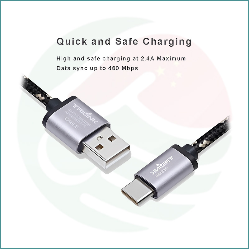 TriLink USB to Type‑C Cable | 1m | 480Mbps | Braided - Image 2