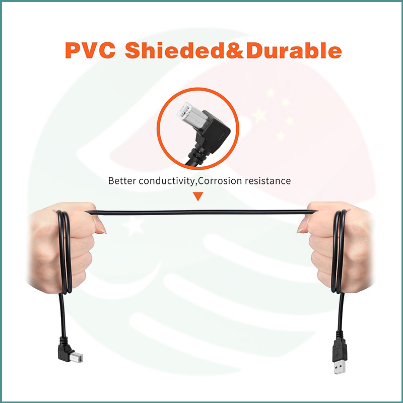 USB A Male To USB B 2.0 Male 90° Left Angle Printer Cable | 1.8m - Image 3