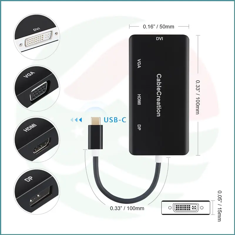CableCreation 4‑in‑1 USB‑C to HDMI 4K + DP 4K + DVI + VGA Adapter | Thunderbolt 3 Compatible - Image 3