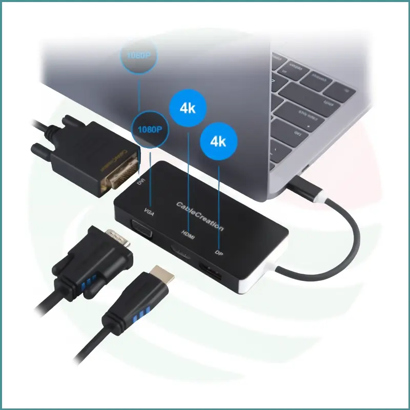 CableCreation 4‑in‑1 USB‑C to HDMI 4K + DP 4K + DVI + VGA Adapter | Thunderbolt 3 Compatible - Image 4