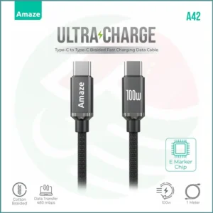 Amaze Ultra Charge Type‑C to Type‑C Cable | 100W PD | 1m | A42 | Black / White