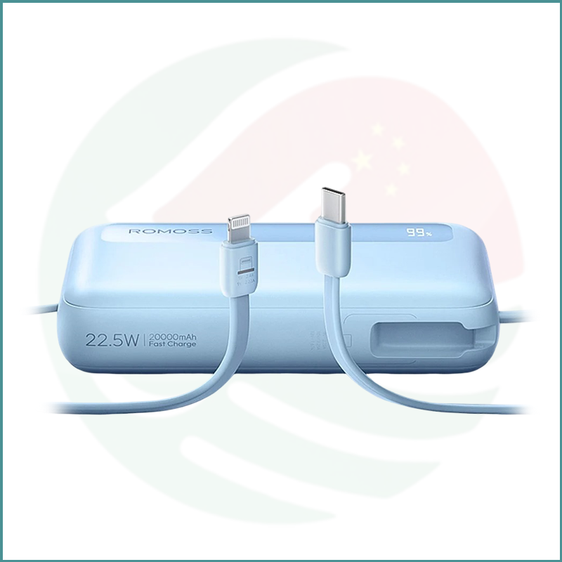 Romoss PPR20 Powerbank | 20,000mAh | Built‑in USB‑C & Lightning Cables | Blue - Image 6