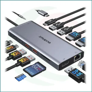 ZMUIPNG USB‑C Docking Station | 14‑in‑1 Hub | Dual Monitor | 100W PD | Light Grey
