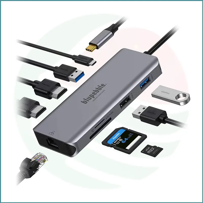 blupebble 9‑in‑1 USB‑C Hub | Dual HDMI 4K@60Hz | PD Charging | Ethernet | SD/TF