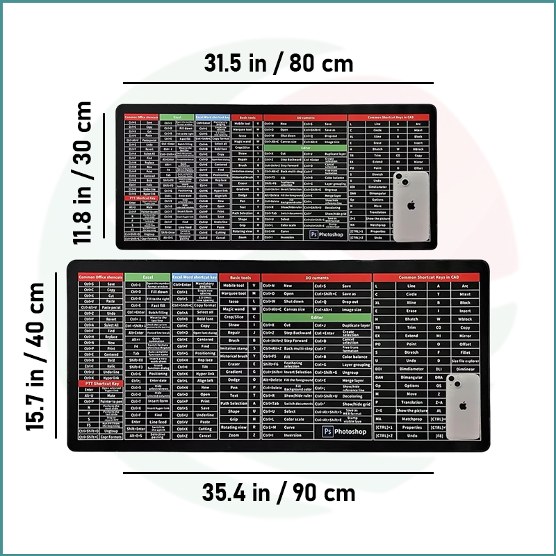 Shortcut Keys Mouse Pad | XL & XXL | Office Desk Mat - Image 2
